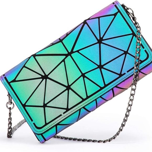 Handbags - Geometric Luminous Holographic Clutch and Crossbody Bag